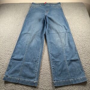 Spanx Jeans Womens XL Wide Leg High Rise Vintage Indigo Stretch Pull On Comfort